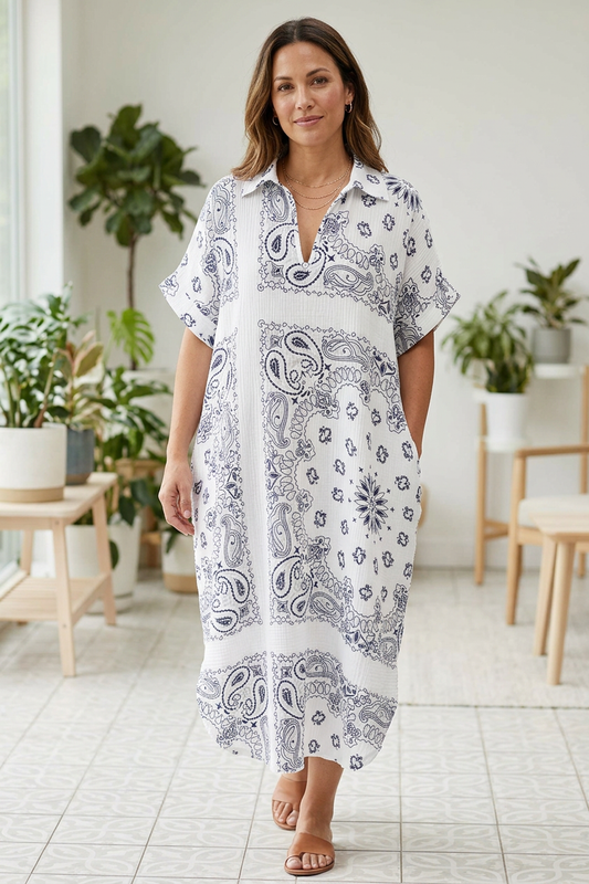 Bandana Print Collar Cheesecloth Dress