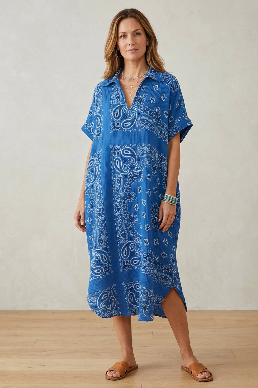 Bandana Print Collar Cheesecloth Dress