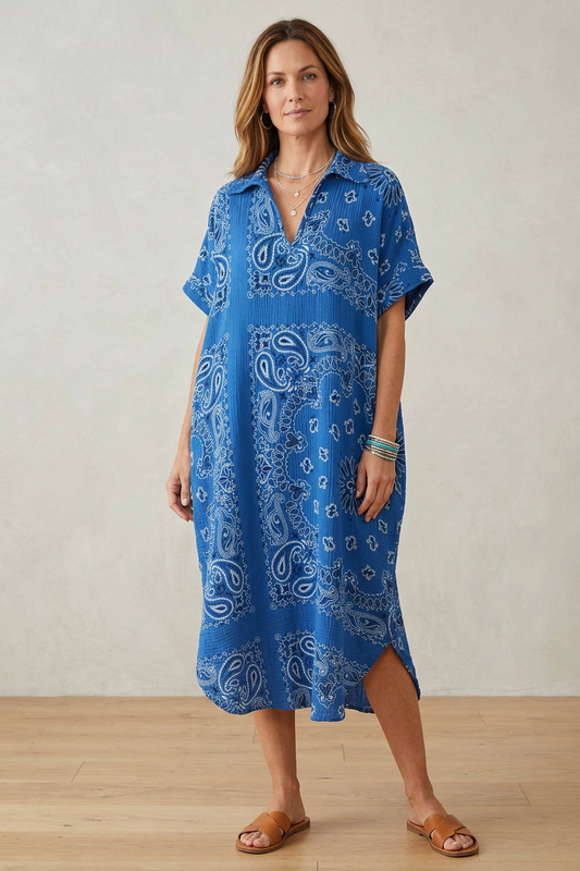 Bandana Print Collar Cheesecloth Dress