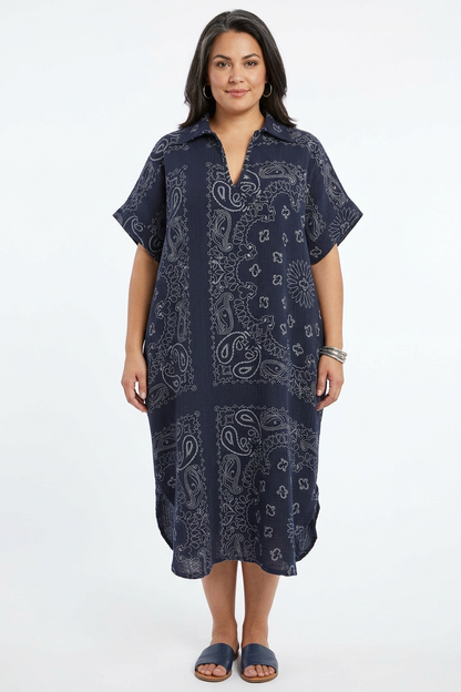 Bandana Print Collar Cheesecloth Dress