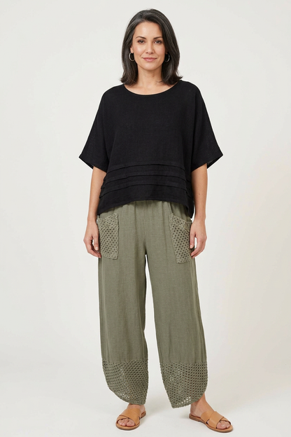 2 Crochet Pocket Barrel Leg Teabag Trouser