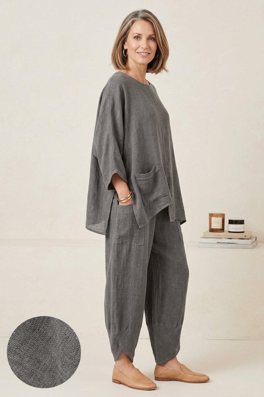 V Cutout Hem Linen Teabag Top
