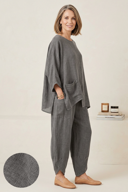 V Cutout Hem Linen Teabag Top