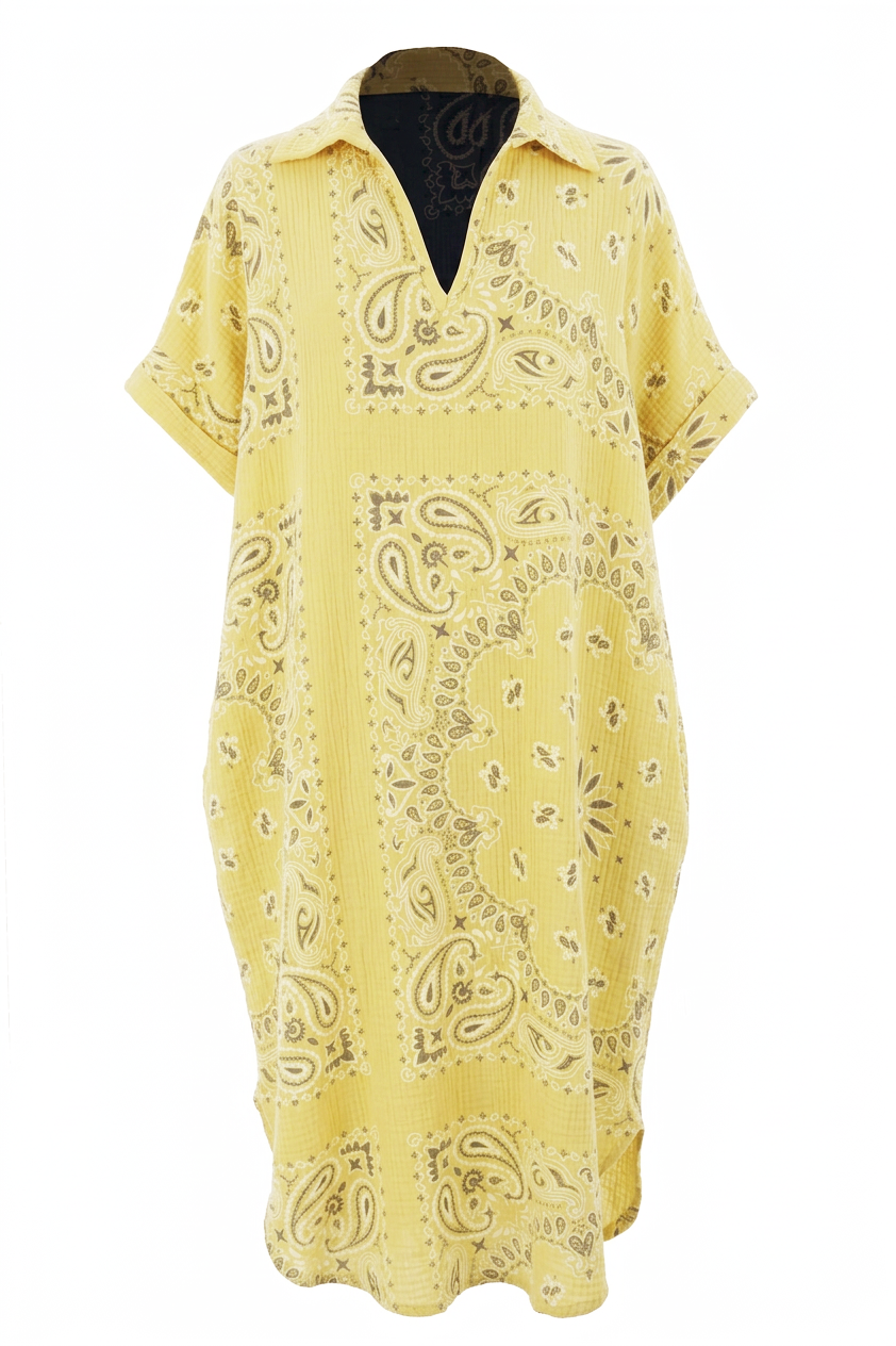 Bandana Print Collar Cheesecloth Dress