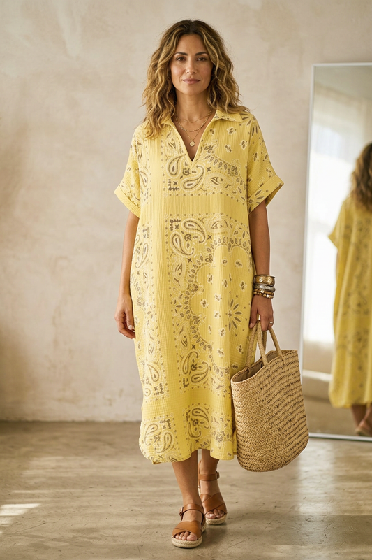 Bandana Print Collar Cheesecloth Dress