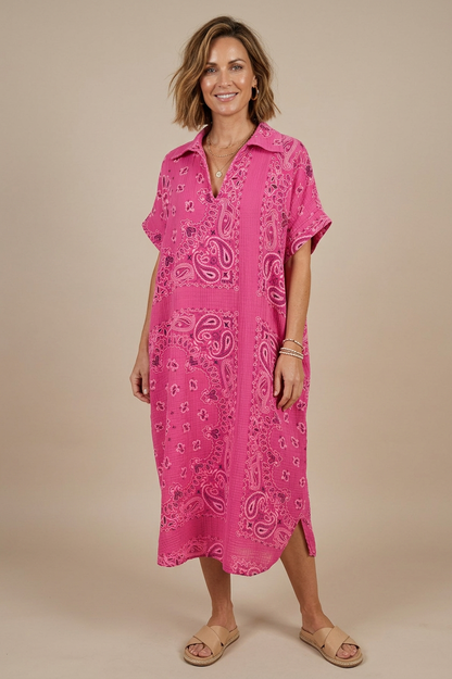 Bandana Print Collar Cheesecloth Dress