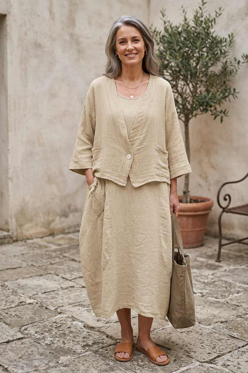 One Button Teabag Linen Jacket