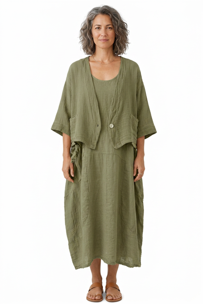 One Button Teabag Linen Jacket