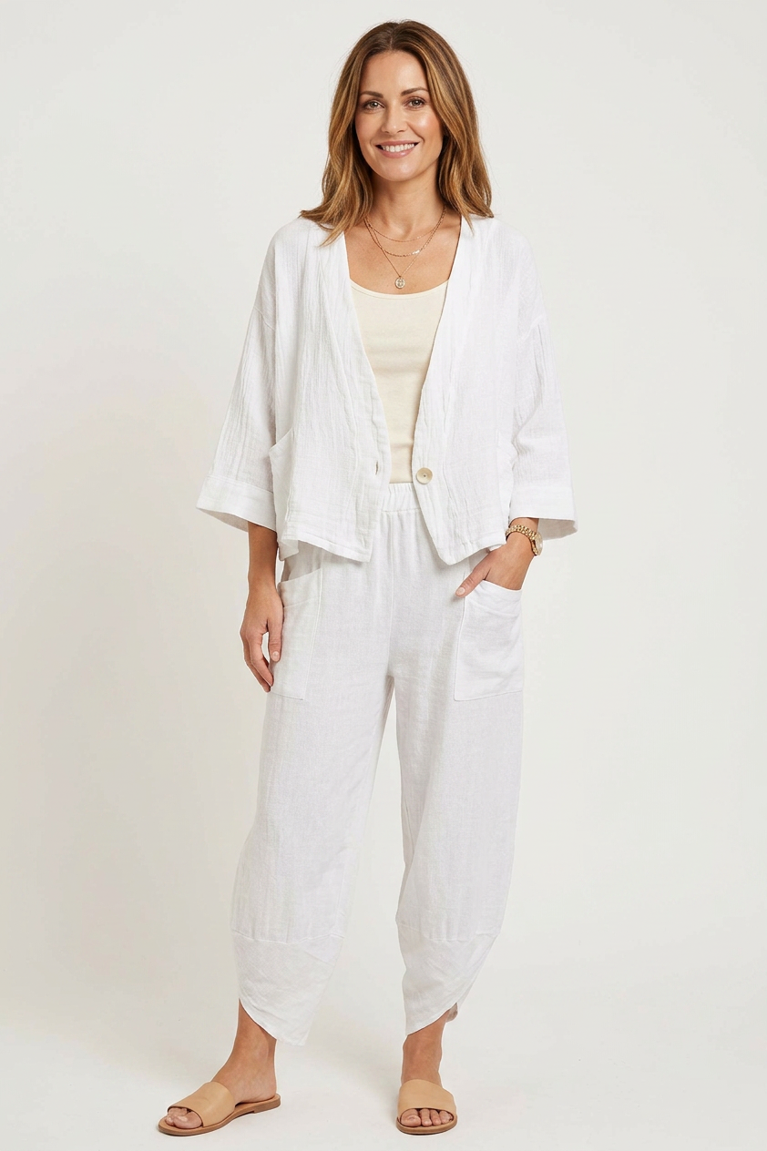 One Button Teabag Linen Jacket