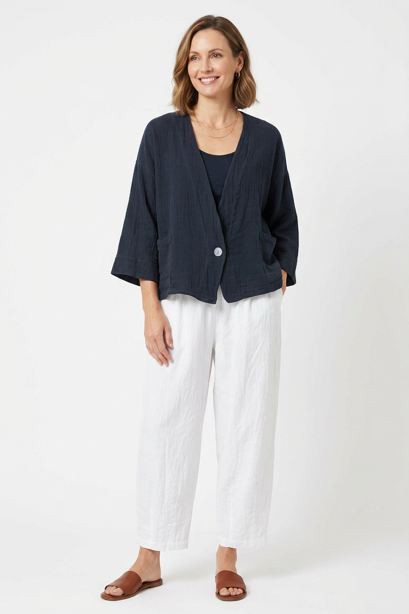 One Button Teabag Linen Jacket