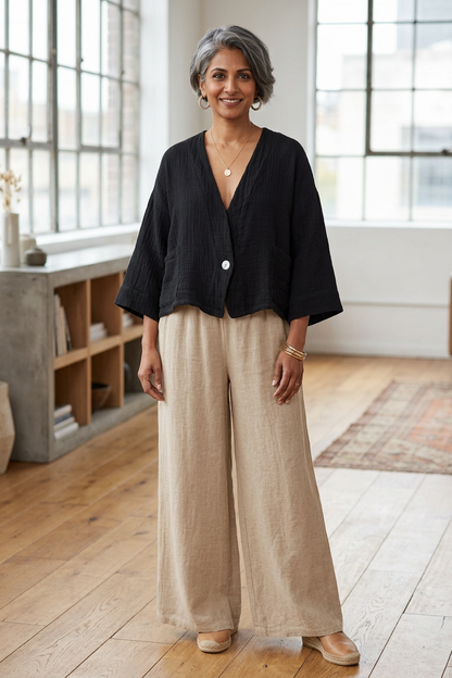 One Button Teabag Linen Jacket