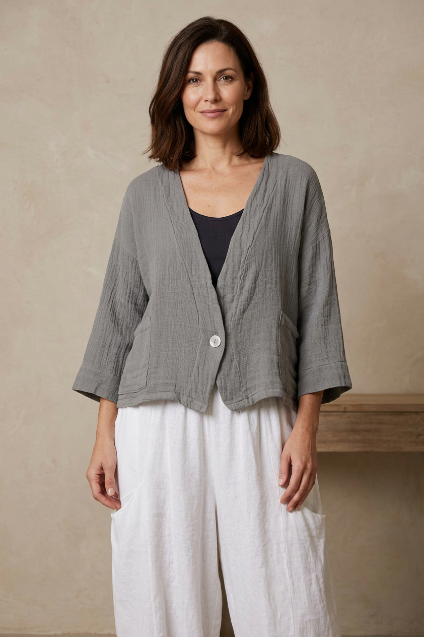 One Button Teabag Linen Jacket