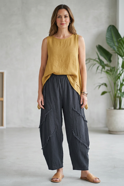 Teabag Linen Panel Trouser