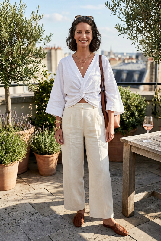 Twist Front Linen Crop Top