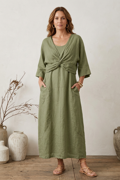Twist Front Linen Crop Top