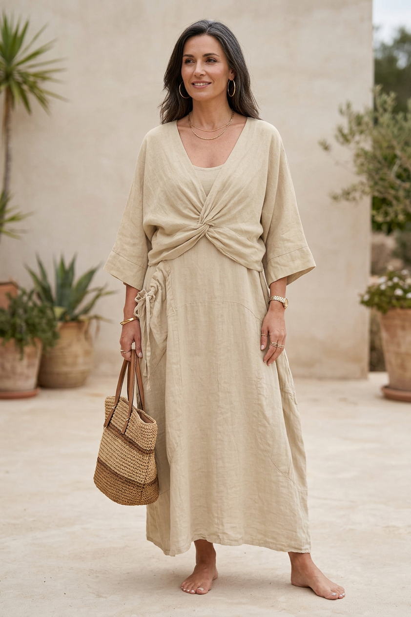 Twist Front Linen Crop Top