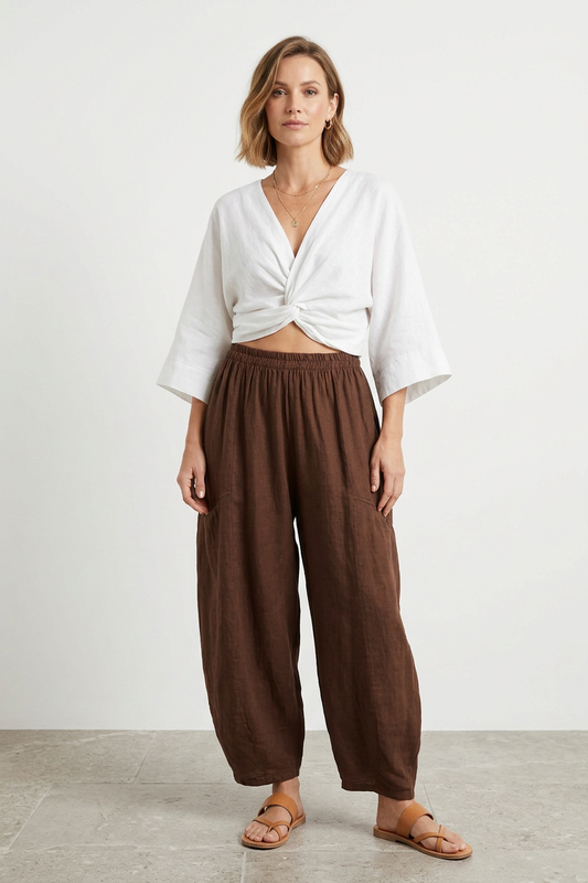 Twist Front Linen Crop Top