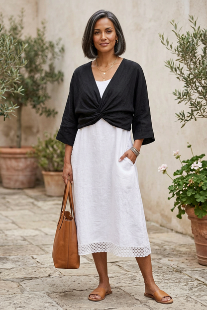 Twist Front Linen Crop Top