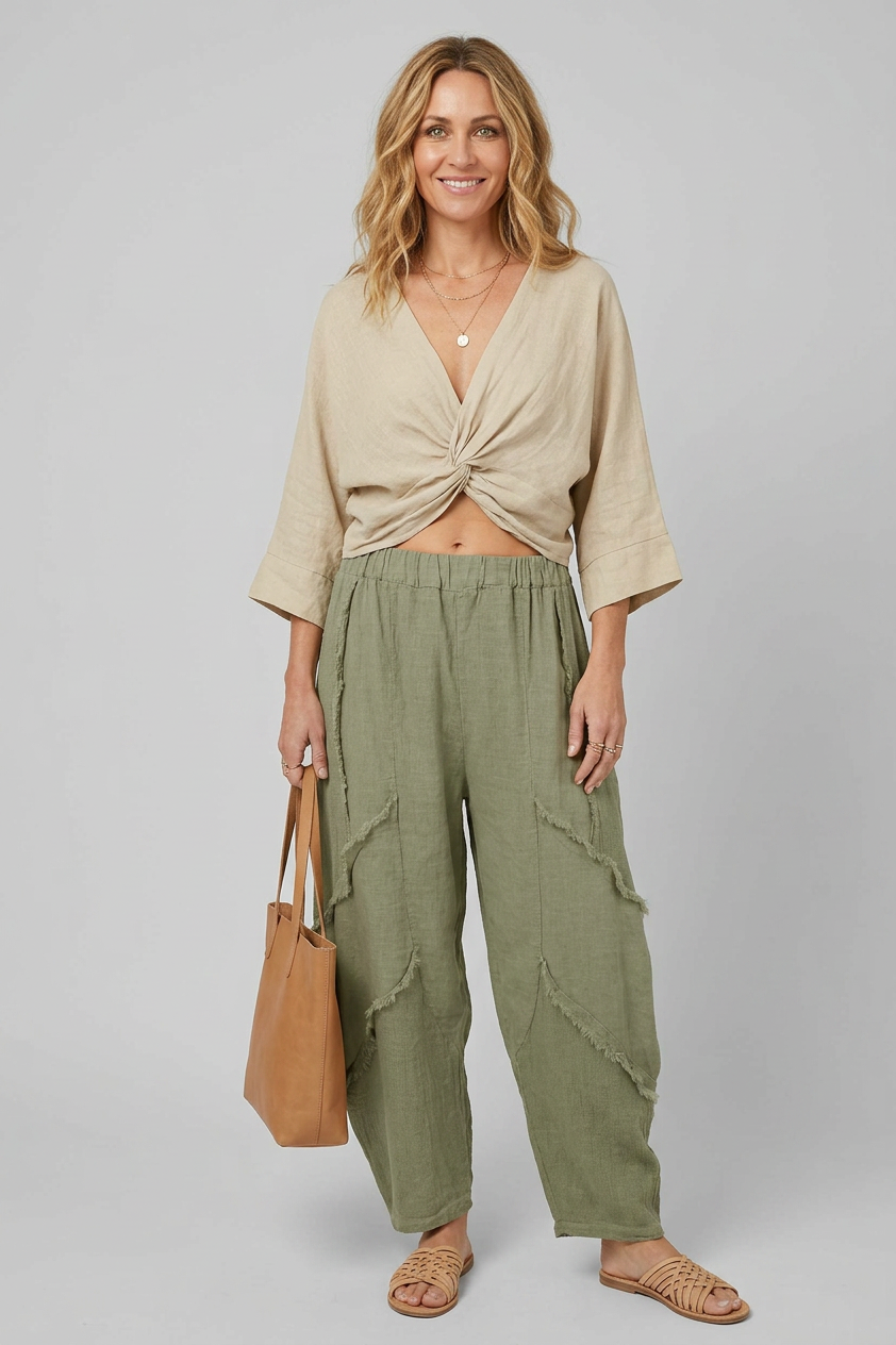 Twist Front Linen Crop Top