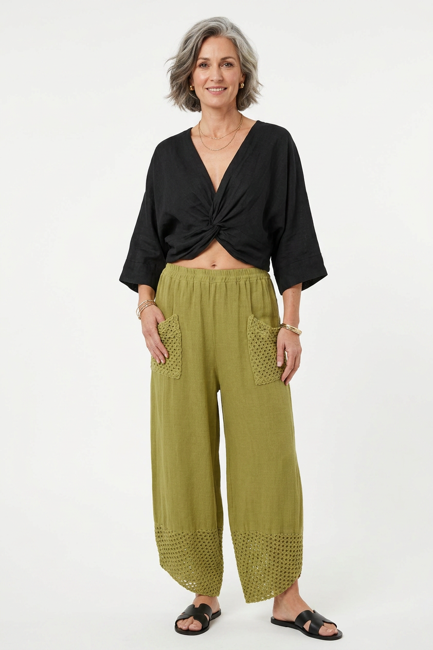 Twist Front Linen Crop Top
