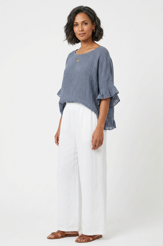 Frill Hem Hopsack Top