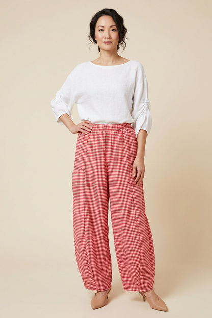 Barrel Leg Gingham Trouser