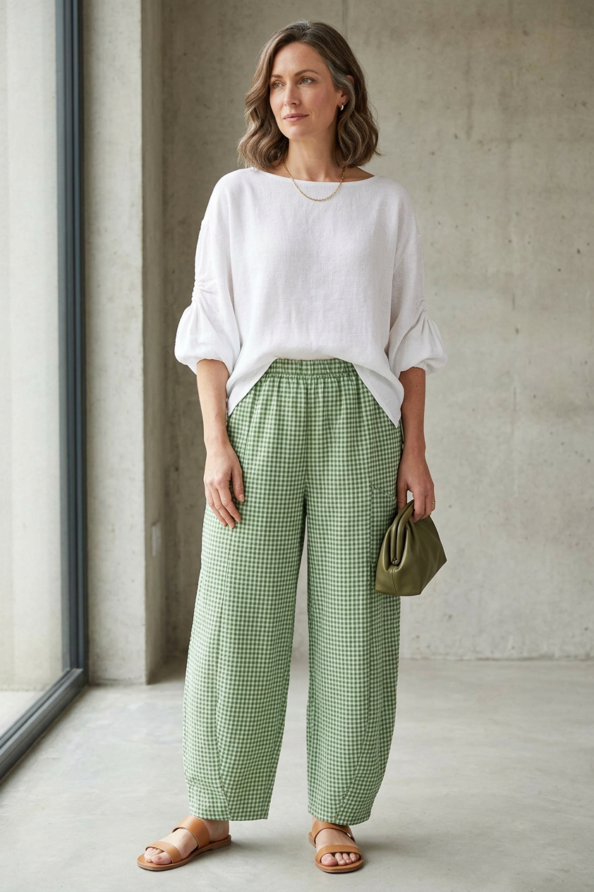 Barrel Leg Gingham Trouser