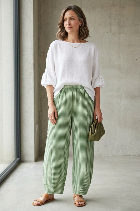 Barrel Leg Gingham Trouser