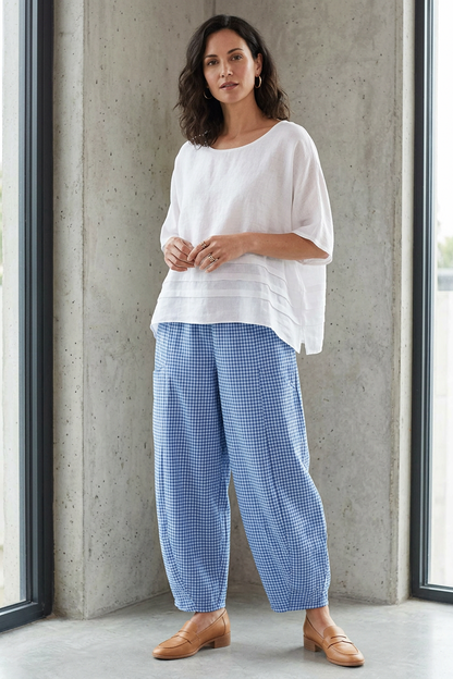 Barrel Leg Gingham Trouser