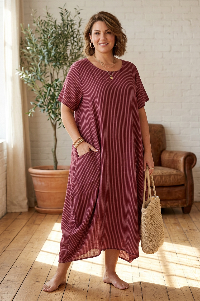 Stripe 2 Pocket Tulip Midi