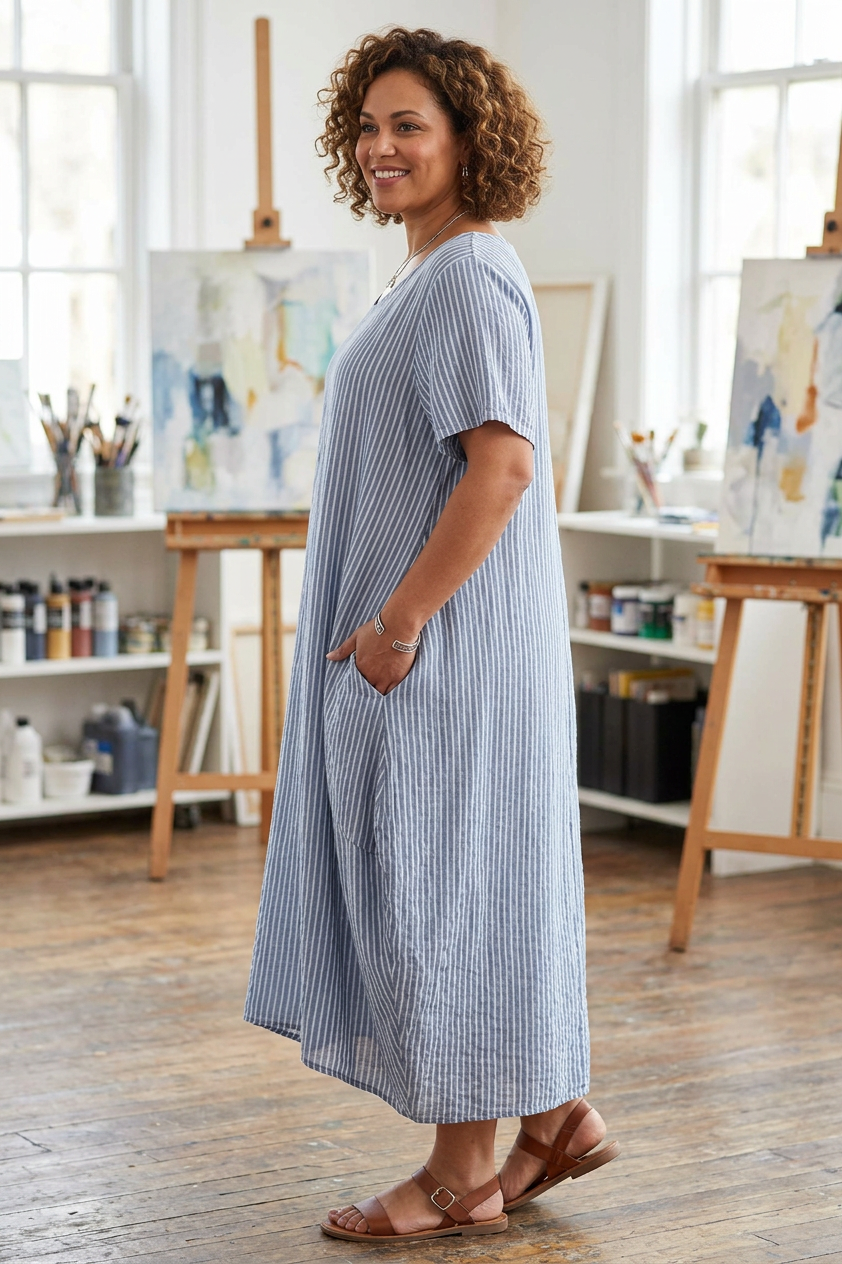 Stripe 2 Pocket Tulip Midi