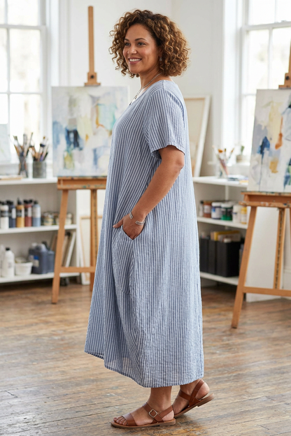 Stripe 2 Pocket Tulip Midi