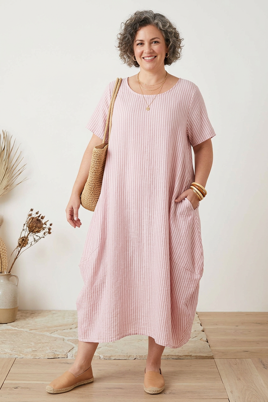 Stripe 2 Pocket Tulip Midi