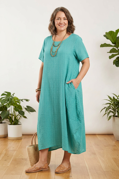 Stripe 2 Pocket Tulip Midi