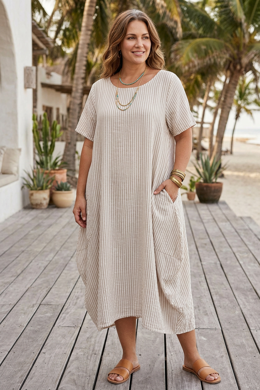Stripe 2 Pocket Tulip Midi