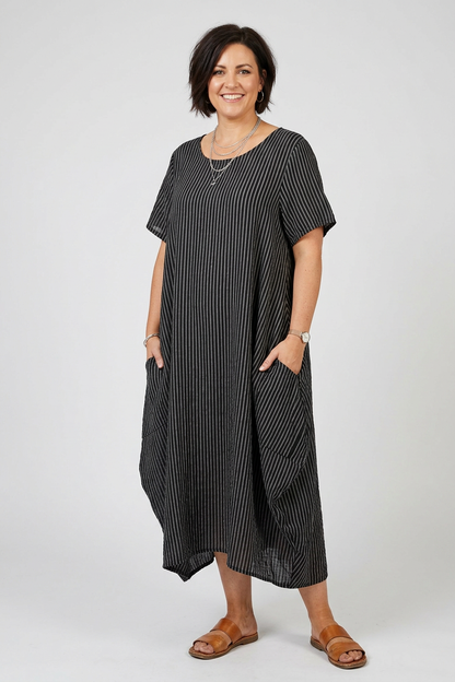 Stripe 2 Pocket Tulip Midi