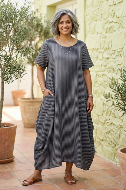 Stripe 2 Pocket Tulip Midi