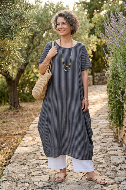 Stripe 2 Pocket Tulip Midi