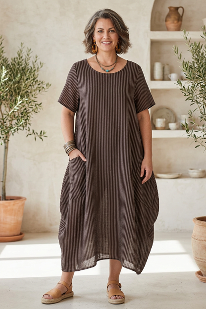 Stripe 2 Pocket Tulip Midi