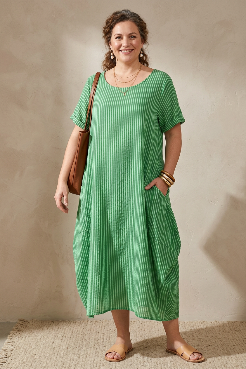 Stripe 2 Pocket Tulip Midi