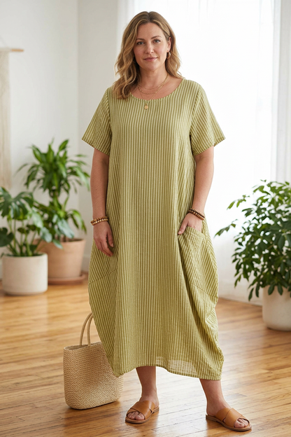 Stripe 2 Pocket Tulip Midi
