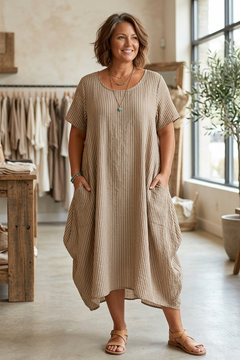 Stripe 2 Pocket Tulip Midi