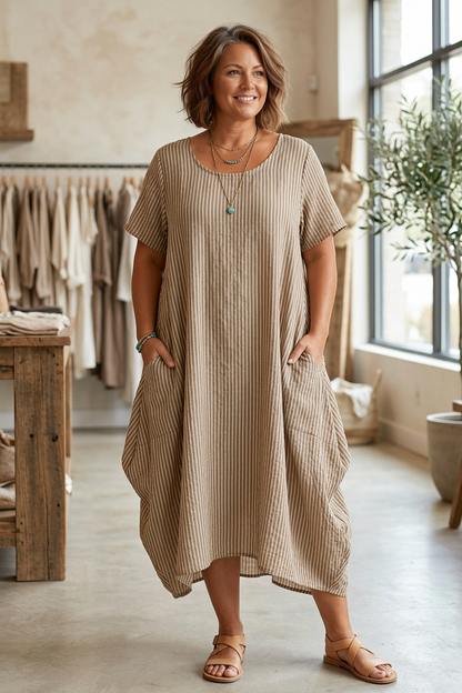 Stripe 2 Pocket Tulip Midi