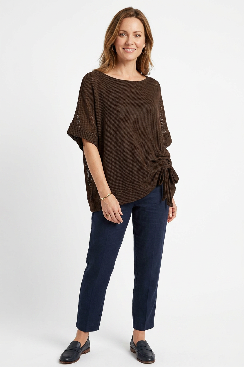 Tie Ruched Detail Mesh Top