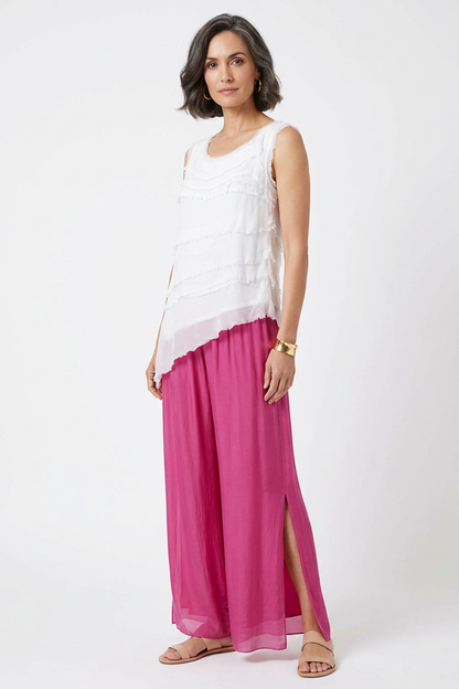 Side Slit Wide Leg Silk Trouser