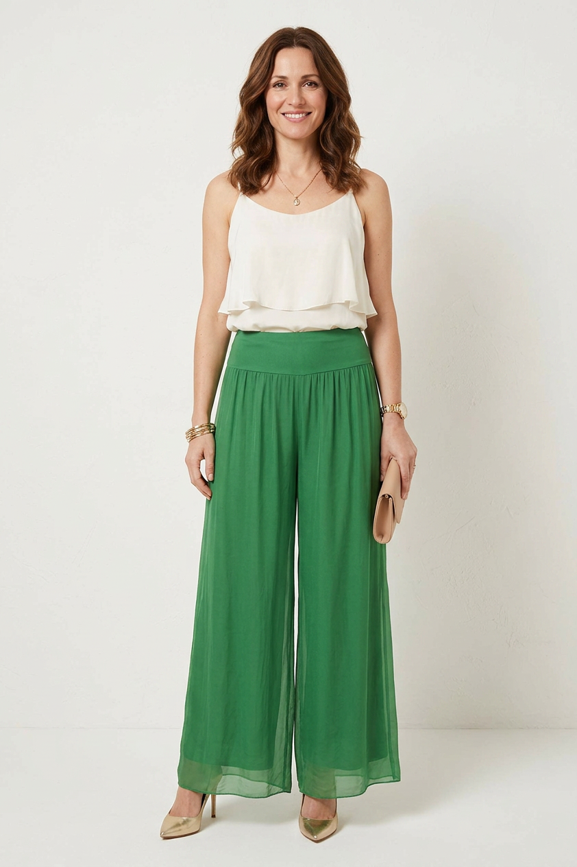 Side Slit Wide Leg Silk Trouser