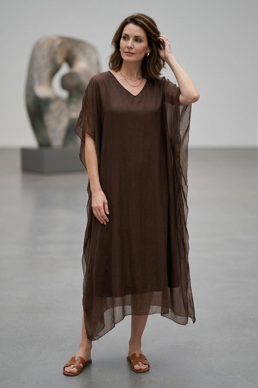 Batwing Silk Kaftan Midi