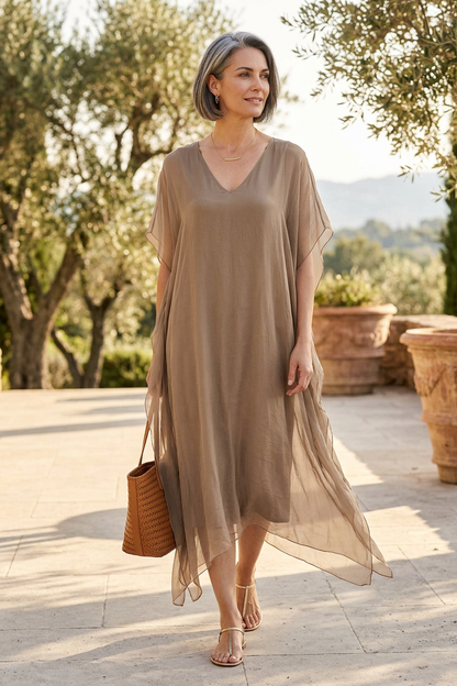 Batwing Silk Kaftan Midi