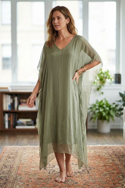 Batwing Silk Kaftan Midi