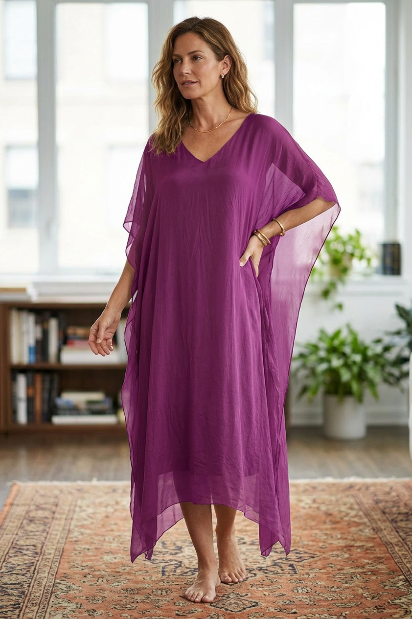 Batwing Silk Kaftan Midi